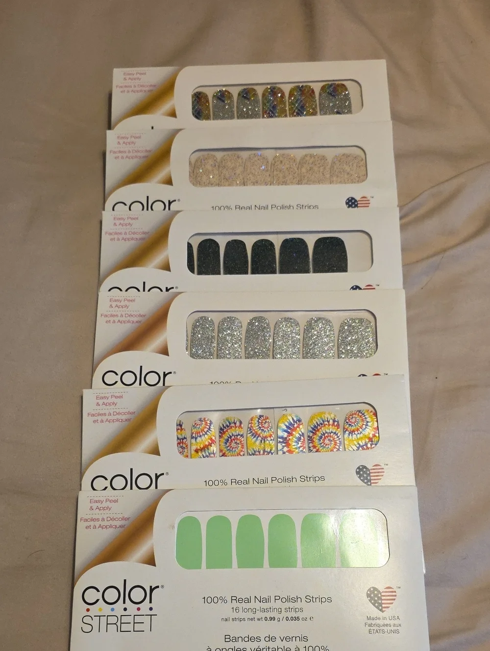 Color Street Multi-Pack Nail Strips — Green, Silver, Black & Rainbow Swirl